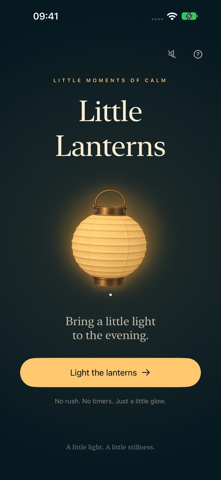 Little Lanterns title screen with one lantern glowing